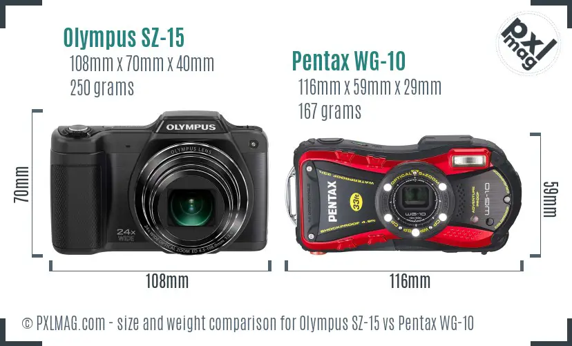 Olympus SZ-15 vs Pentax WG-10 size comparison