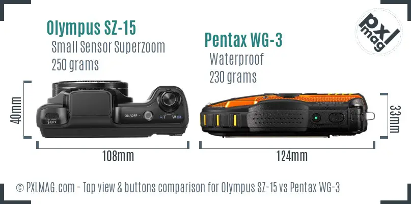 Olympus SZ-15 vs Pentax WG-3 top view buttons comparison Olympus SZ-15 vs Pentax WG-3 top view buttons comparison