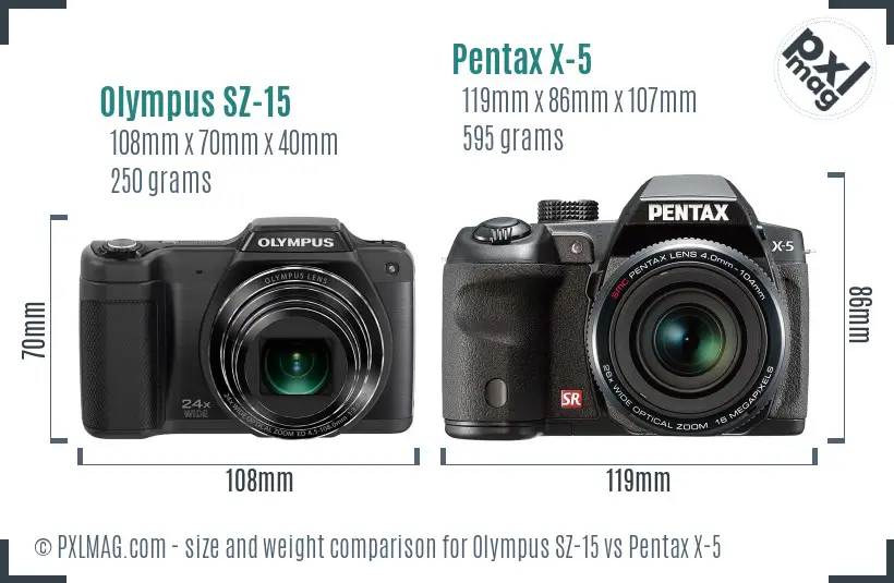 Olympus SZ-15 vs Pentax X-5 size comparison
