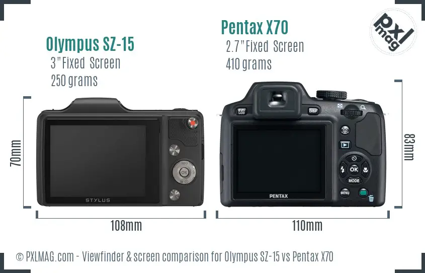 Olympus SZ-15 vs Pentax X70 Screen and Viewfinder comparison