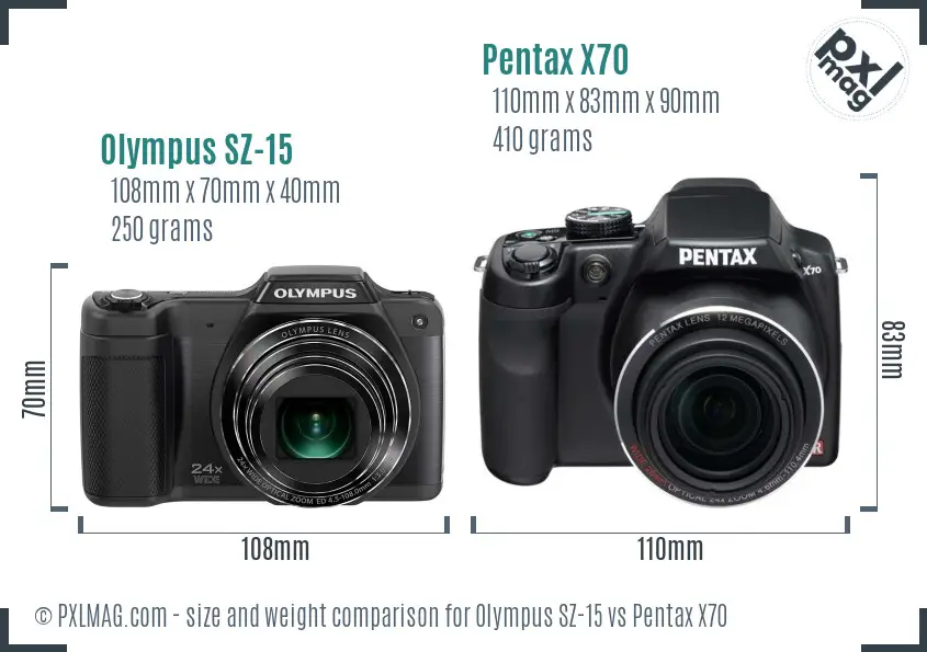 Olympus SZ-15 vs Pentax X70 size comparison