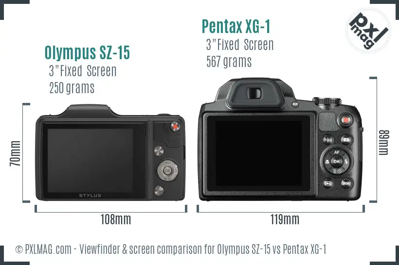 Olympus SZ-15 vs Pentax XG-1 Screen and Viewfinder comparison