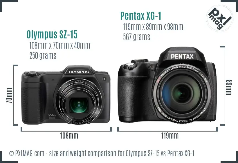 Olympus SZ-15 vs Pentax XG-1 size comparison