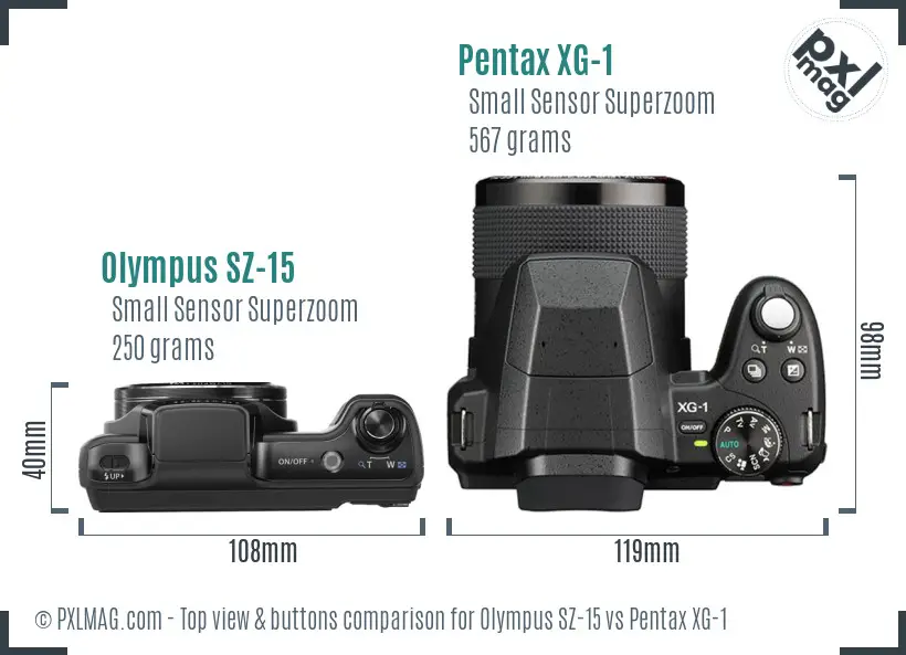 Olympus SZ-15 vs Pentax XG-1 top view buttons comparison