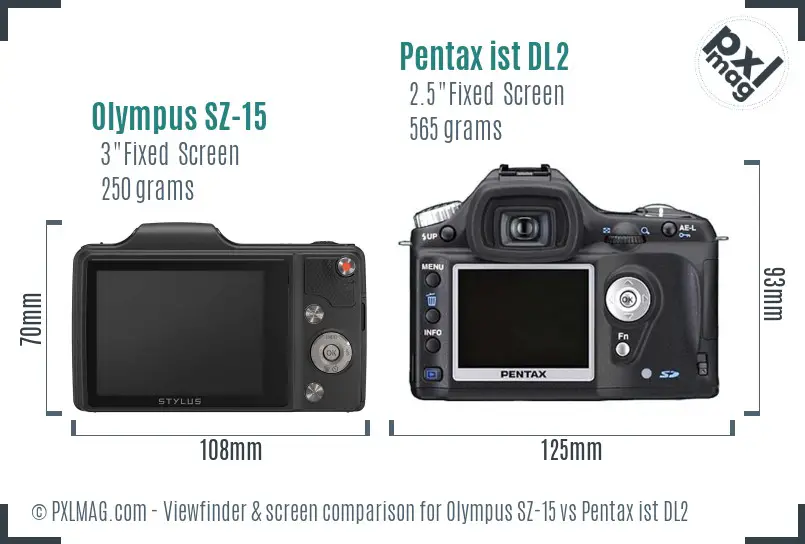 Olympus SZ-15 vs Pentax ist DL2 Screen and Viewfinder comparison