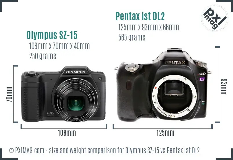 Olympus SZ-15 vs Pentax ist DL2 size comparison