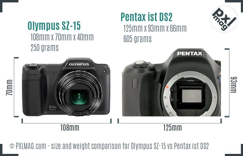 Olympus SZ-15 vs Pentax ist DS2 size comparison