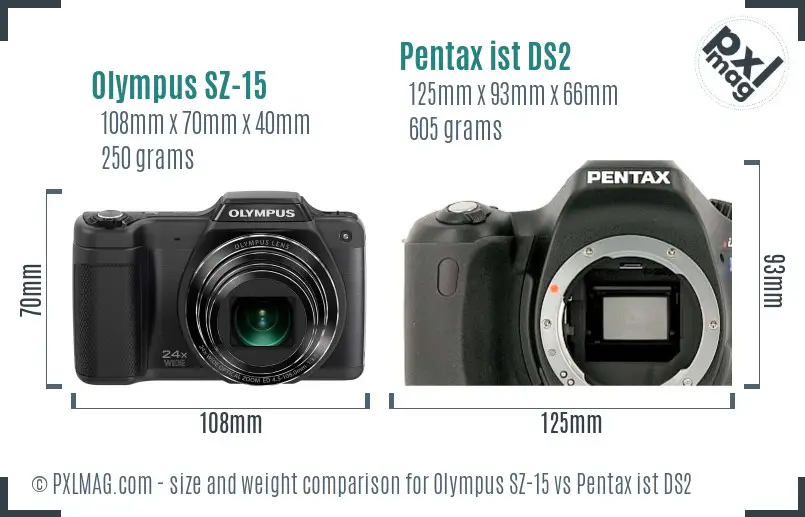 Olympus SZ-15 vs Pentax ist DS2 size comparison Olympus SZ-15 vs Pentax ist DS2 size comparison
