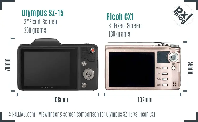 Olympus SZ-15 vs Ricoh CX1 Screen and Viewfinder comparison