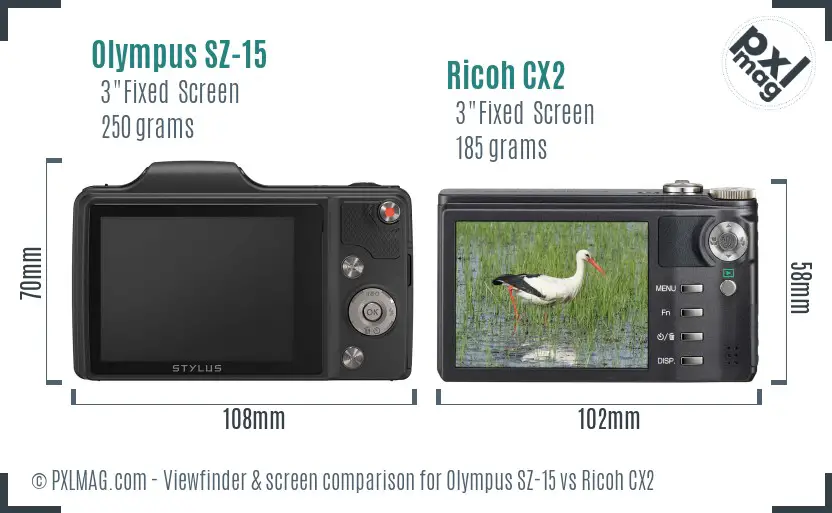 Olympus SZ-15 vs Ricoh CX2 Screen and Viewfinder comparison Olympus SZ-15 vs Ricoh CX2 Screen and Viewfinder comparison