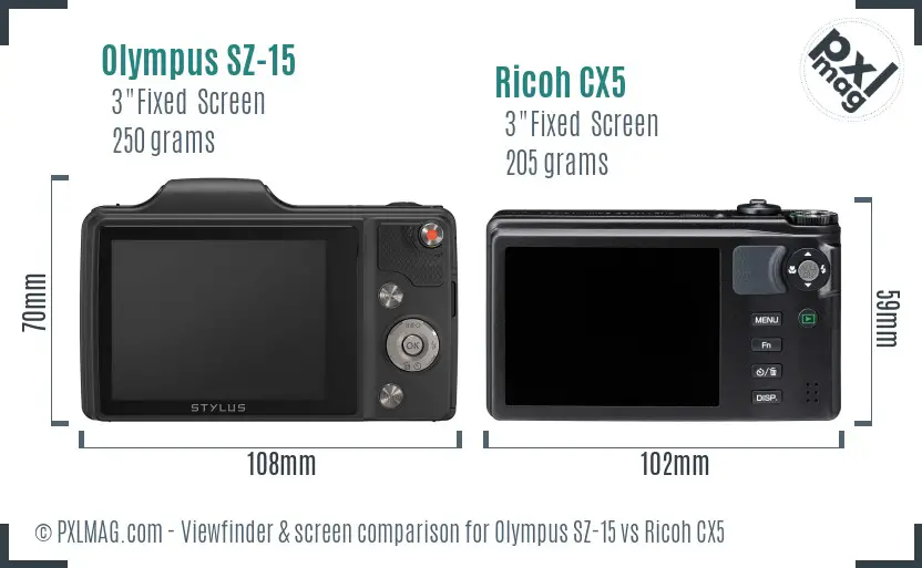 Olympus SZ-15 vs Ricoh CX5 Screen and Viewfinder comparison Olympus SZ-15 vs Ricoh CX5 Screen and Viewfinder comparison