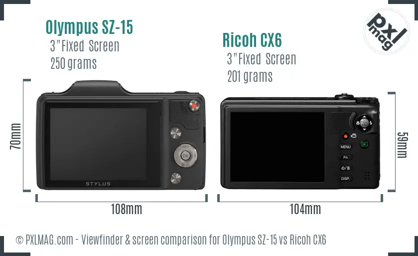 Olympus SZ-15 vs Ricoh CX6 Screen and Viewfinder comparison