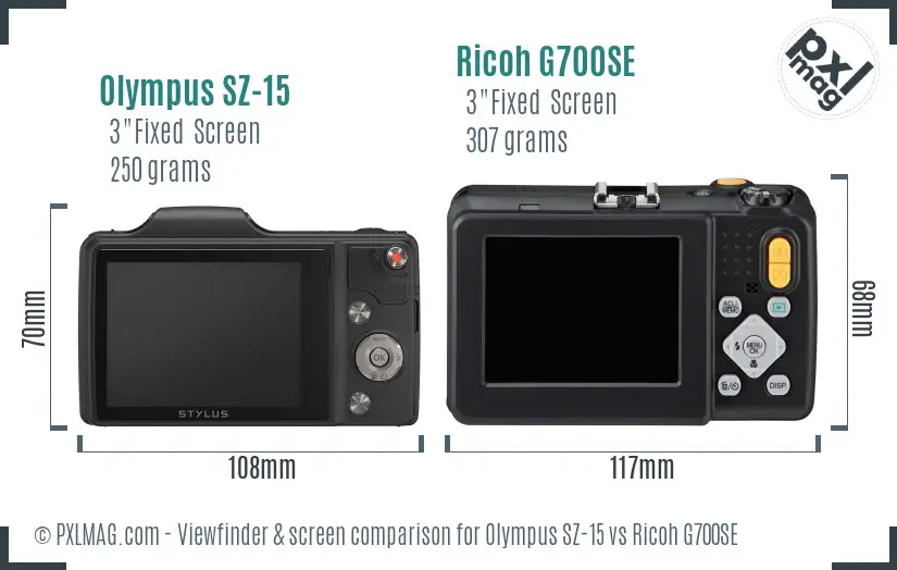 Olympus SZ-15 vs Ricoh G700SE Screen and Viewfinder comparison