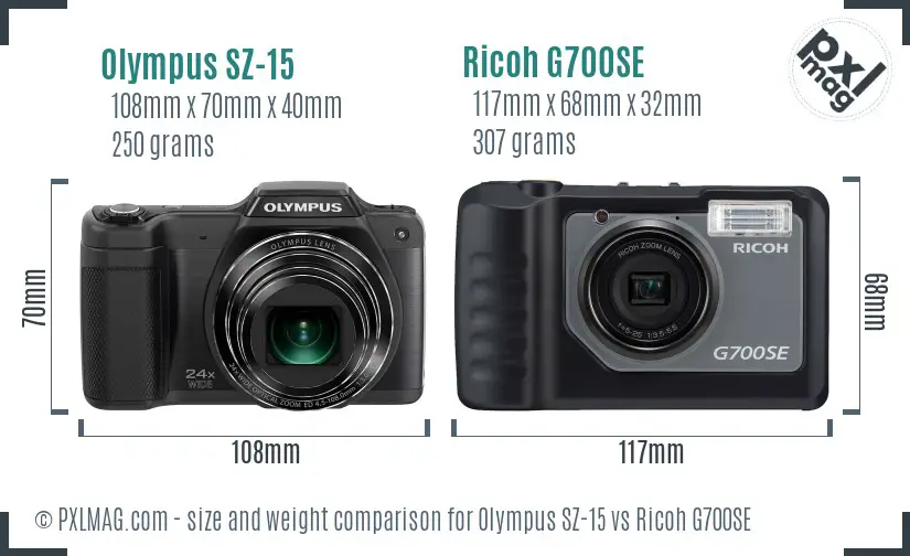 Olympus SZ-15 vs Ricoh G700SE size comparison