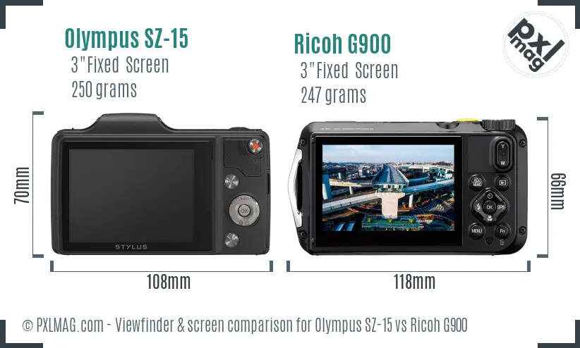 Olympus SZ-15 vs Ricoh G900 Screen and Viewfinder comparison Olympus SZ-15 vs Ricoh G900 Screen and Viewfinder comparison