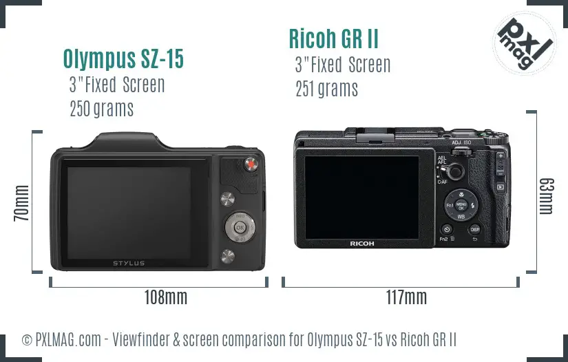 Olympus SZ-15 vs Ricoh GR II Screen and Viewfinder comparison