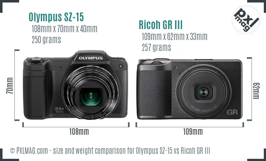 Olympus SZ-15 vs Ricoh GR III size comparison