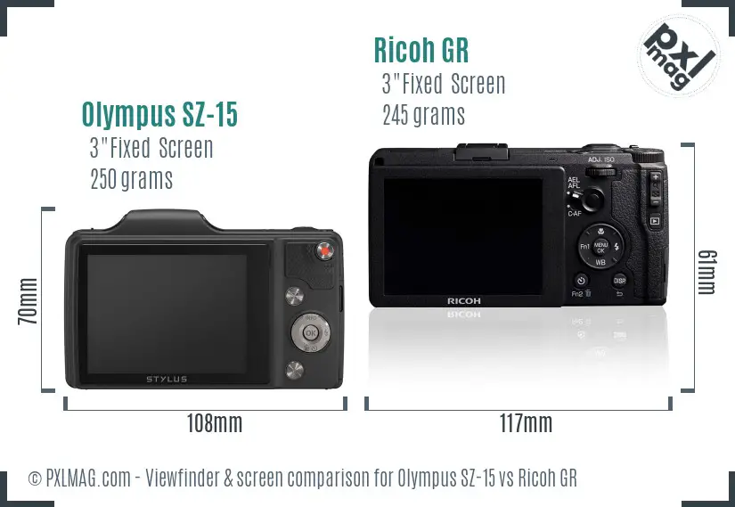 Olympus SZ-15 vs Ricoh GR Screen and Viewfinder comparison Olympus SZ-15 vs Ricoh GR Screen and Viewfinder comparison