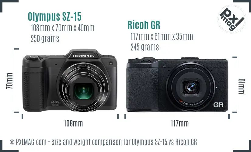 Olympus SZ-15 vs Ricoh GR size comparison Olympus SZ-15 vs Ricoh GR size comparison