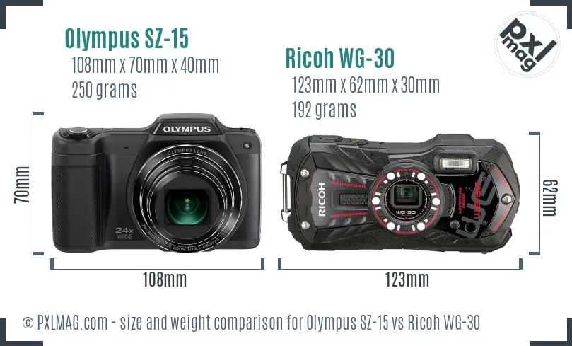 Olympus SZ-15 vs Ricoh WG-30 size comparison Olympus SZ-15 vs Ricoh WG-30 size comparison