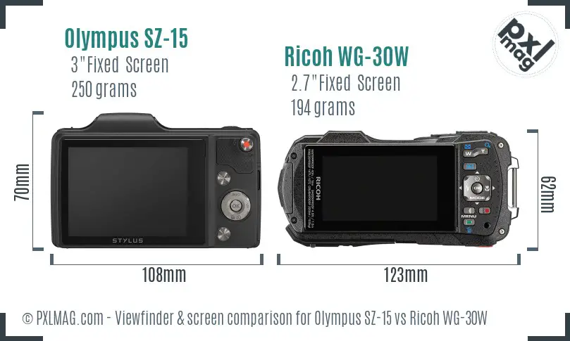 Olympus SZ-15 vs Ricoh WG-30W Screen and Viewfinder comparison