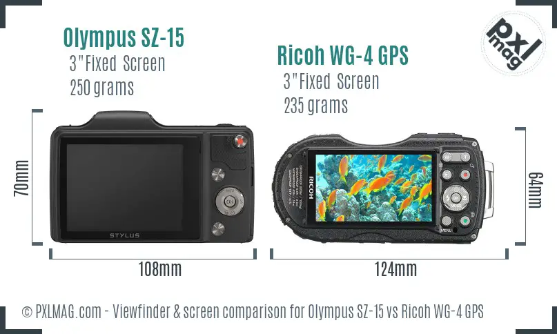 Olympus SZ-15 vs Ricoh WG-4 GPS Screen and Viewfinder comparison