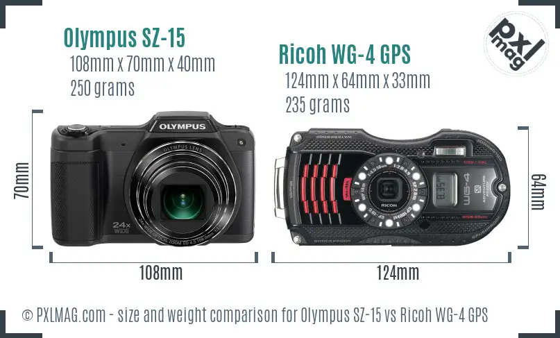 Olympus SZ-15 vs Ricoh WG-4 GPS size comparison