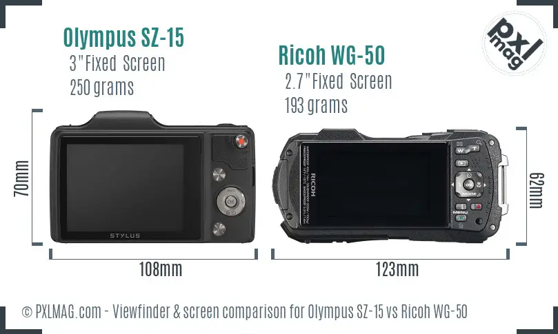 Olympus SZ-15 vs Ricoh WG-50 Screen and Viewfinder comparison