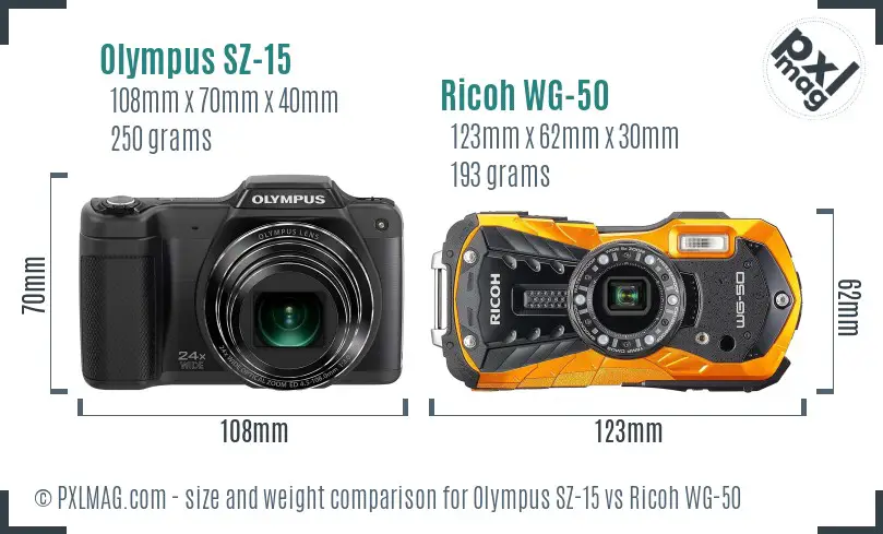 Olympus SZ-15 vs Ricoh WG-50 size comparison