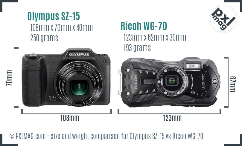 Olympus SZ-15 vs Ricoh WG-70 size comparison