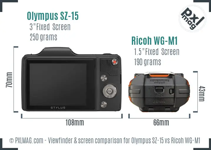 Olympus SZ-15 vs Ricoh WG-M1 Screen and Viewfinder comparison