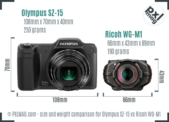 Olympus SZ-15 vs Ricoh WG-M1 size comparison
