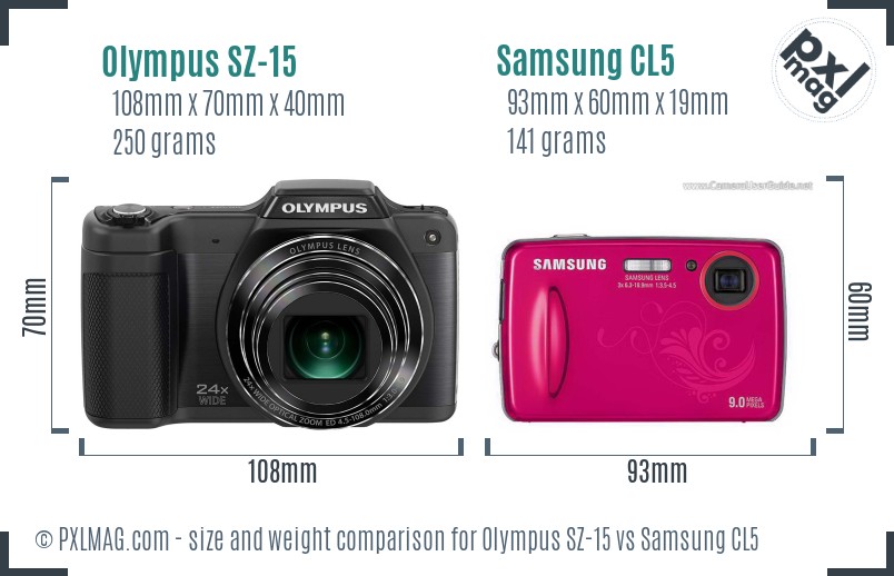 Olympus SZ-15 vs Samsung CL5 size comparison Olympus SZ-15 vs Samsung CL5 size comparison