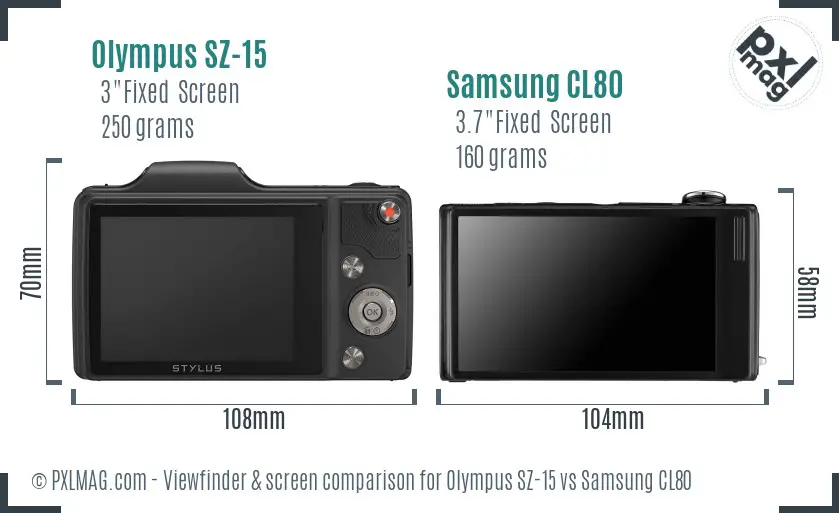 Olympus SZ-15 vs Samsung CL80 Screen and Viewfinder comparison