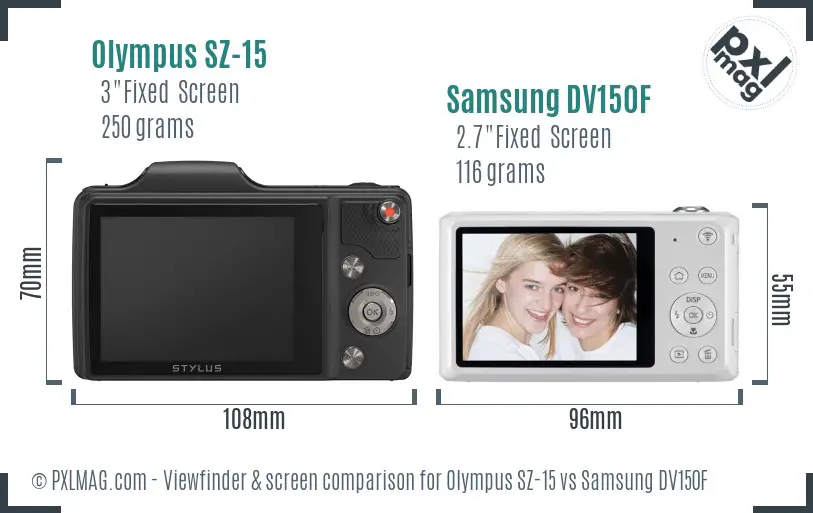 Olympus SZ-15 vs Samsung DV150F Screen and Viewfinder comparison