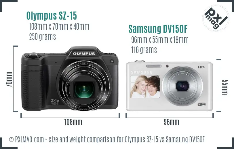 Olympus SZ-15 vs Samsung DV150F size comparison