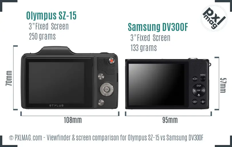 Olympus SZ-15 vs Samsung DV300F Screen and Viewfinder comparison