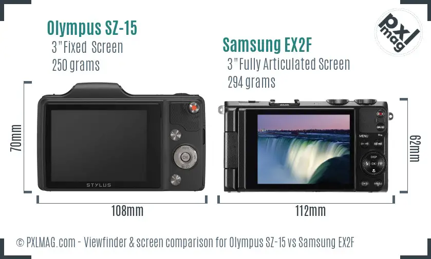 Olympus SZ-15 vs Samsung EX2F Screen and Viewfinder comparison