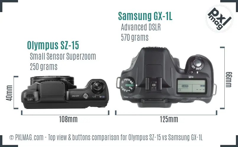 Olympus SZ-15 vs Samsung GX-1L top view buttons comparison