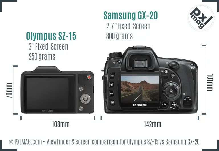 Olympus SZ-15 vs Samsung GX-20 Screen and Viewfinder comparison