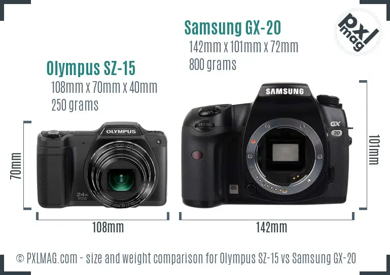 Olympus SZ-15 vs Samsung GX-20 size comparison