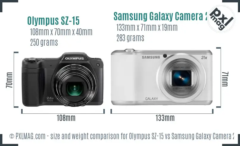 Olympus SZ-15 vs Samsung Galaxy Camera 2 size comparison