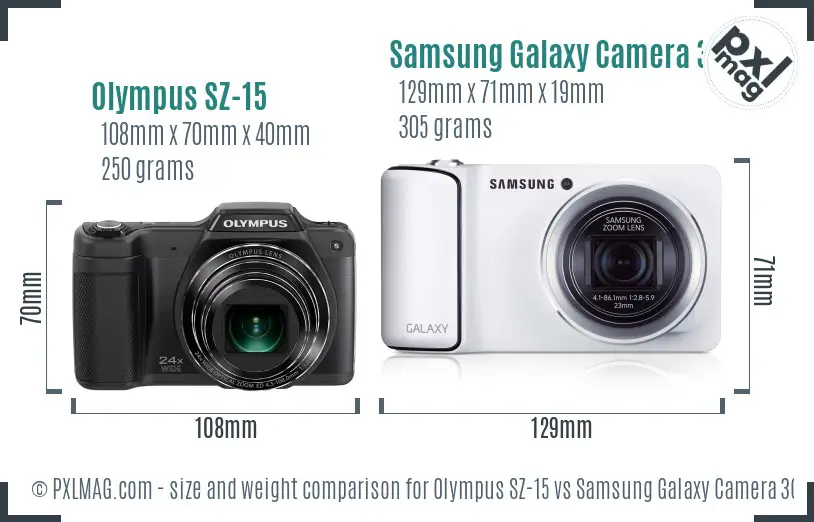 Olympus SZ-15 vs Samsung Galaxy Camera 3G size comparison