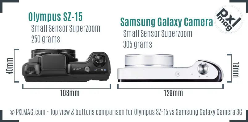 Olympus SZ-15 vs Samsung Galaxy Camera 3G top view buttons comparison