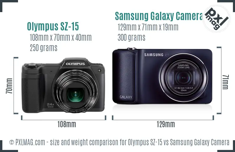 Olympus SZ-15 vs Samsung Galaxy Camera size comparison Olympus SZ-15 vs Samsung Galaxy Camera size comparison