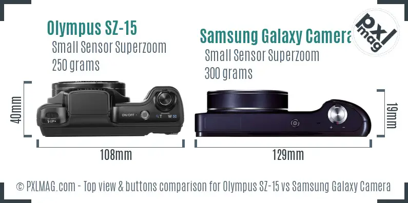 Olympus SZ-15 vs Samsung Galaxy Camera top view buttons comparison Olympus SZ-15 vs Samsung Galaxy Camera top view buttons comparison