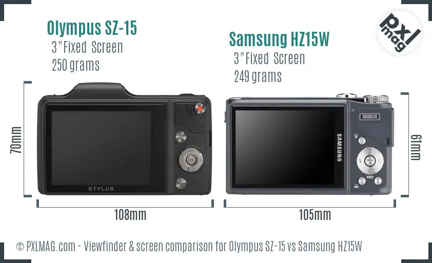 Olympus SZ-15 vs Samsung HZ15W Screen and Viewfinder comparison