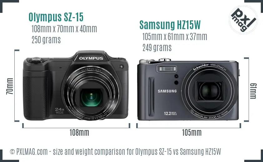 Olympus SZ-15 vs Samsung HZ15W size comparison