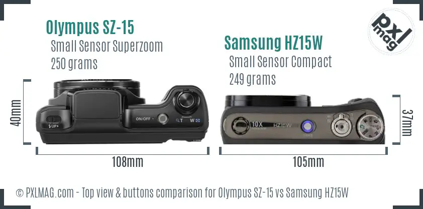 Olympus SZ-15 vs Samsung HZ15W top view buttons comparison