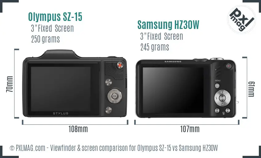 Olympus SZ-15 vs Samsung HZ30W Screen and Viewfinder comparison